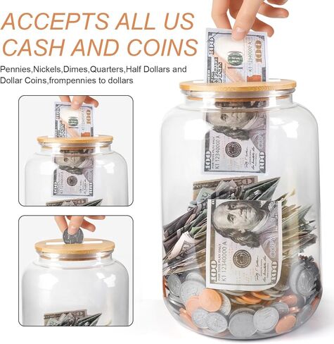 Clear Piggy Bank with Slotted Lid, 7/8 Gallon Plastic Money Saving Jar Bank Box Container for Cash Saving, Clear Large Money Coin Change Bank Jar Container Penny Piggy Jar Bank for Adults Kids in Kuwait