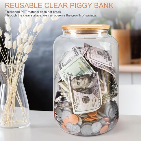Clear Piggy Bank with Slotted Lid, 7/8 Gallon Plastic Money Saving Jar Bank Box Container for Cash Saving, Clear Large Money Coin Change Bank Jar Container Penny Piggy Jar Bank for Adults Kids in Kuwait
