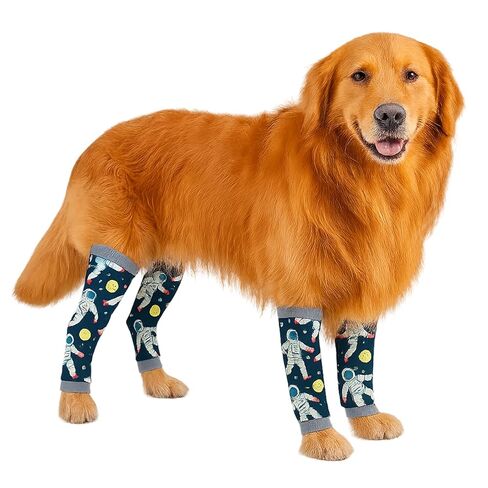 مجموعة Petwarm Dog Recovery Leg Sleeves مكونة من 4 قطع مطبوعة لرائد الفضاء - أغلفة دعم المفاصل الناعمة المضادة لللعق للكلاب المتوسطة والكبيرة، حماية خالية من العمليات الجراحية، رمادي، L in Kuwait