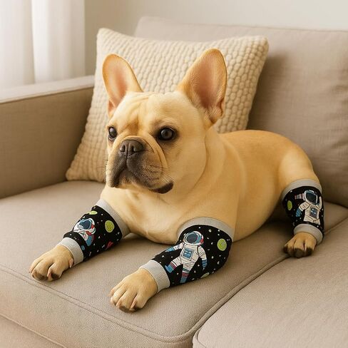 مجموعة Petwarm Dog Recovery Leg Sleeves مكونة من 4 قطع مطبوعة لرائد الفضاء - أغلفة دعم المفاصل الناعمة المضادة لللعق للكلاب المتوسطة والكبيرة، حماية خالية من العمليات الجراحية، رمادي، L in Kuwait