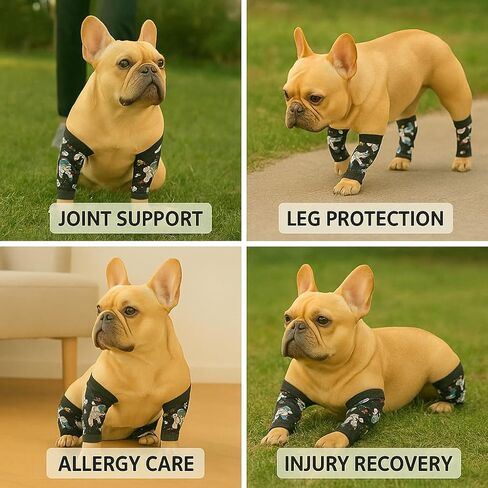 مجموعة Petwarm Dog Recovery Leg Sleeves مكونة من 4 قطع مطبوعة لرائد الفضاء - أغلفة دعم المفاصل الناعمة المضادة لللعق للكلاب المتوسطة والكبيرة، حماية خالية من العمليات الجراحية، رمادي، L in Kuwait