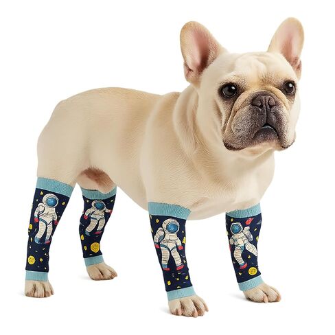 مجموعة Petwarm Dog Recovery Leg Sleeves مكونة من 4 قطع مطبوعة لرائد الفضاء - أغلفة دعم المفاصل الناعمة المضادة لللعق للكلاب المتوسطة والكبيرة، حماية خالية من العمليات الجراحية، رمادي، L in Kuwait