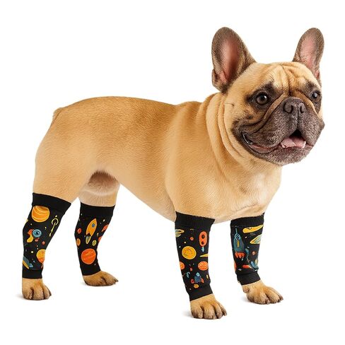 مجموعة Petwarm Dog Recovery Leg Sleeves مكونة من 4 قطع مطبوعة لرائد الفضاء - أغلفة دعم المفاصل الناعمة المضادة لللعق للكلاب المتوسطة والكبيرة، حماية خالية من العمليات الجراحية، رمادي، L in Kuwait