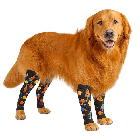 مجموعة Petwarm Dog Recovery Leg Sleeves مكونة من 4 قطع مطبوعة لرائد الفضاء - أغلفة دعم المفاصل الناعمة المضادة لللعق للكلاب المتوسطة والكبيرة، حماية خالية من العمليات الجراحية، رمادي، L in Kuwait