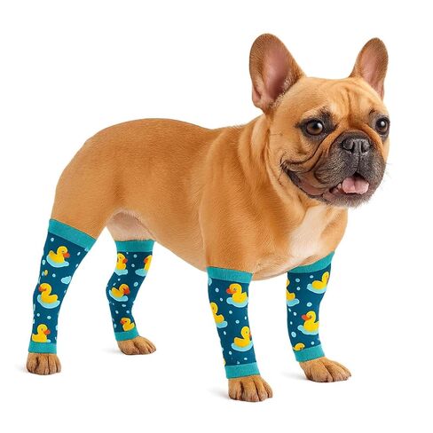 مجموعة Petwarm Dog Recovery Leg Sleeves مكونة من 4 قطع مطبوعة لرائد الفضاء - أغلفة دعم المفاصل الناعمة المضادة لللعق للكلاب المتوسطة والكبيرة، حماية خالية من العمليات الجراحية، رمادي، L in Kuwait