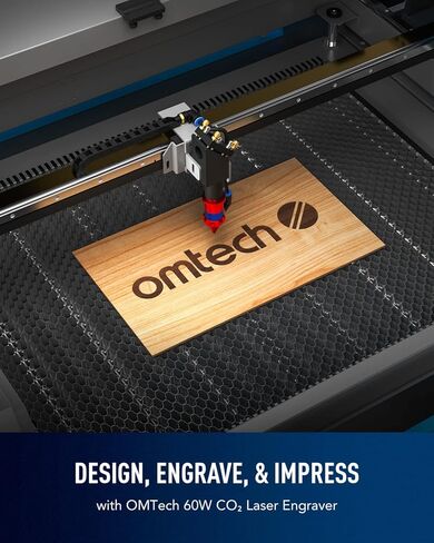 OMTech 60W CO2 Laser Engraver، آلة نقش بالليزر 20x28 بوصة مع التركيز التلقائي Autolift 4 Way Pass Air Assist مضخة مياه، آلة قطع الليزر التجارية للحفر للخشب والزجاج والأكريليك المزيد in Kuwait