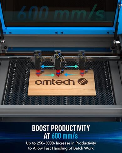 OMTech 60W CO2 Laser Engraver، آلة نقش بالليزر 20x28 بوصة مع التركيز التلقائي Autolift 4 Way Pass Air Assist مضخة مياه، آلة قطع الليزر التجارية للحفر للخشب والزجاج والأكريليك المزيد in Kuwait