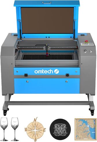 OMTech 60W CO2 Laser Engraver، آلة نقش بالليزر 20x28 بوصة مع التركيز التلقائي Autolift 4 Way Pass Air Assist مضخة مياه، آلة قطع الليزر التجارية للحفر للخشب والزجاج والأكريليك المزيد in Kuwait
