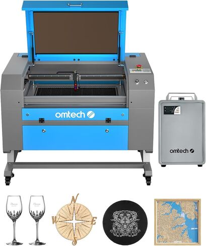 OMTech 60W CO2 Laser Engraver، آلة نقش بالليزر 20x28 بوصة مع التركيز التلقائي Autolift 4 Way Pass Air Assist مضخة مياه، آلة قطع الليزر التجارية للحفر للخشب والزجاج والأكريليك المزيد in Kuwait