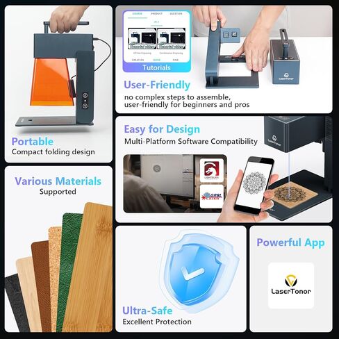 LaserTonor Pi1 10W Laser Engraver Handheld,Portable 1kg Diode Engraving and Cutter Machine 360°‌‌ Full-Angle Engraving,63600mm/min Fast Speed & 0.05mm Precision for Wood/Leather/Coated Metal,Basic in Saudi Arabia
