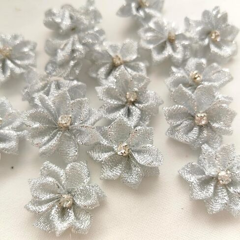 20Pcs White Ribbon Flowers Bows Rhinestone Wedding Ornament Appliques in Saudi Arabia