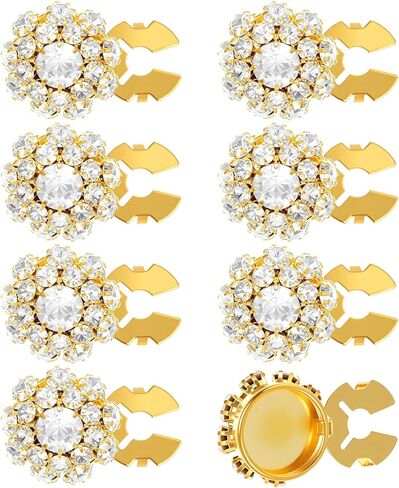 8PCS Rhinestone Button Covers, 0.83in Gold Crystal Decorative Clip-On Buttons, Detachable No Sew Button for Women Blouses, Dresses & DIY Crafts Embellishments Replacement in Saudi Arabia