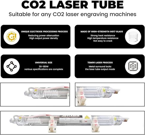 PRESIONQI 80W CO2 Laser Tube, 80-100W Glass Laser Tube for CO2 Laser Engraving and Cutting Machine, Length 1250mm Dia.80mm with Metal Head (80-100W) in Saudi Arabia