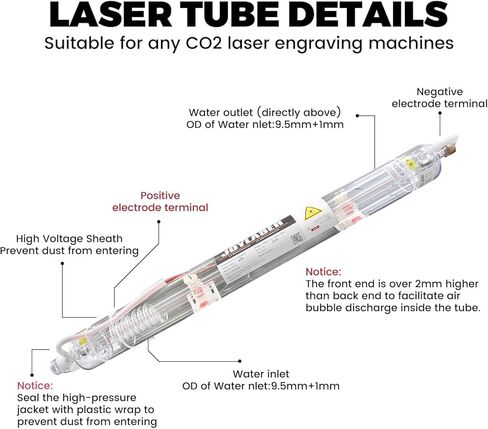 PRESIONQI 80W CO2 Laser Tube, 80-100W Glass Laser Tube for CO2 Laser Engraving and Cutting Machine, Length 1250mm Dia.80mm with Metal Head (80-100W) in Saudi Arabia