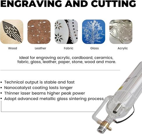 PRESIONQI 80W CO2 Laser Tube, 80-100W Glass Laser Tube for CO2 Laser Engraving and Cutting Machine, Length 1250mm Dia.80mm with Metal Head (80-100W) in Saudi Arabia