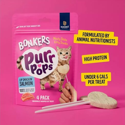 Bonkers Purrpops, Freeze Dried Salmon Flavored Lollipop Cat Treats, for All Breeds and Ages 8 Pieces (2 Packs) with Cat Spring Toys in Saudi Arabia