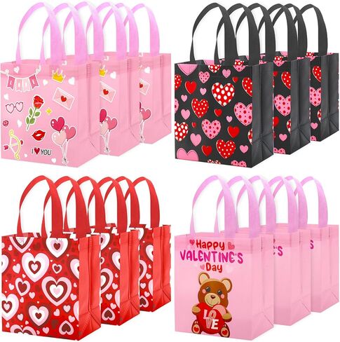 Tuzuaol 12Pcs Valentines Day Gift Bags with Handles Valentine's Tote Bags for Kids Valentine Party Favor, Gift Giving Goody Bags for Gift Wrapping in Saudi Arabia