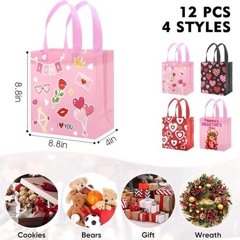 Tuzuaol 12Pcs Valentines Day Gift Bags with Handles Valentine's Tote Bags for Kids Valentine Party Favor, Gift Giving Goody Bags for Gift Wrapping in Saudi Arabia