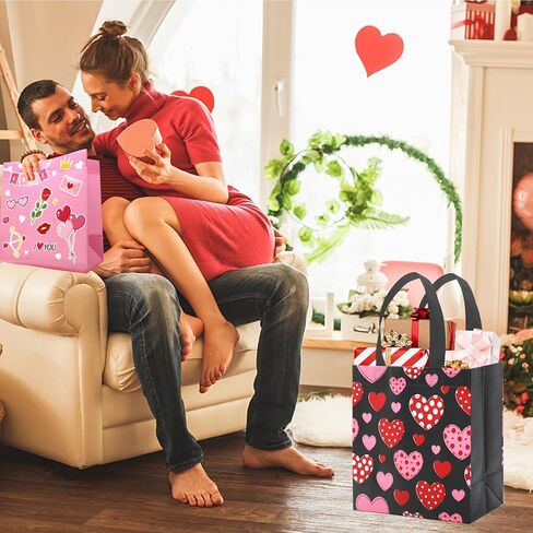 Tuzuaol 12Pcs Valentines Day Gift Bags with Handles Valentine's Tote Bags for Kids Valentine Party Favor, Gift Giving Goody Bags for Gift Wrapping in Saudi Arabia