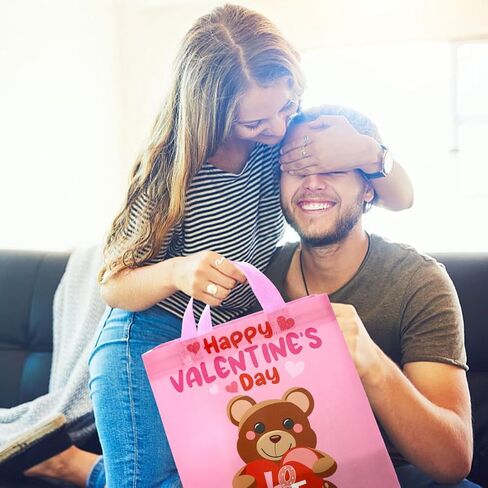 Tuzuaol 12Pcs Valentines Day Gift Bags with Handles Valentine's Tote Bags for Kids Valentine Party Favor, Gift Giving Goody Bags for Gift Wrapping in Saudi Arabia