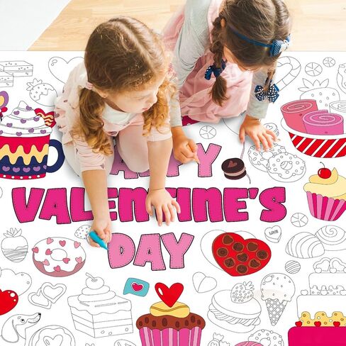 Valentine's Day Coloring Poster for Kids Giant Coloring Poster Large Valentines Sweet Treat Coloring Tablecloth Jumbo Coloring Books for Classroom Home Birthday Party Supplies Favor in Saudi Arabia