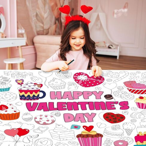 Valentine's Day Coloring Poster for Kids Giant Coloring Poster Large Valentines Sweet Treat Coloring Tablecloth Jumbo Coloring Books for Classroom Home Birthday Party Supplies Favor in Saudi Arabia