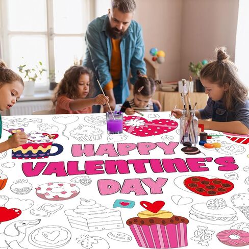 Valentine's Day Coloring Poster for Kids Giant Coloring Poster Large Valentines Sweet Treat Coloring Tablecloth Jumbo Coloring Books for Classroom Home Birthday Party Supplies Favor in Saudi Arabia