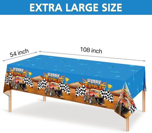 Tatuo Monster Truck Tablecloth Happy Birthday Monster Machines Jam Party Table Cover Truck Table Cover Checkered Flag Backdrop for Birthday Party Decorations Supplies(3 Pieces) in Saudi Arabia