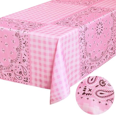 xo, Fetti Cowgirl Tablecloth, Pink Bandana Western Decor, Gingham Rodeo Party Supplies, Girls Birthday, Bachelorette in Saudi Arabia