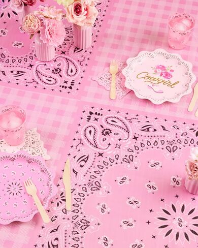 xo, Fetti Cowgirl Tablecloth, Pink Bandana Western Decor, Gingham Rodeo Party Supplies, Girls Birthday, Bachelorette in Saudi Arabia