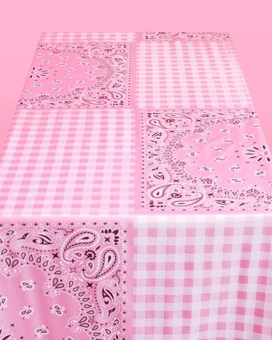 xo, Fetti Cowgirl Tablecloth, Pink Bandana Western Decor, Gingham Rodeo Party Supplies, Girls Birthday, Bachelorette in Saudi Arabia