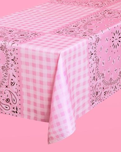 xo, Fetti Cowgirl Tablecloth, Pink Bandana Western Decor, Gingham Rodeo Party Supplies, Girls Birthday, Bachelorette in Saudi Arabia