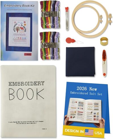 UESAN DIY Stitch Book, Embroidery Practice Book for Beginners with Full Sewing Kit, Linen Fabric, Hoop, Threads & Tutorials, Complete Starter Kit for Handmade Lovers in Kuwait