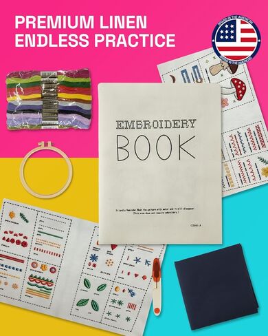 UESAN DIY Stitch Book, Embroidery Practice Book for Beginners with Full Sewing Kit, Linen Fabric, Hoop, Threads & Tutorials, Complete Starter Kit for Handmade Lovers in Kuwait