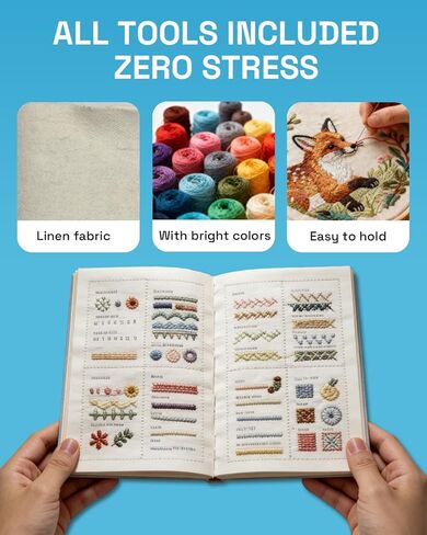 UESAN DIY Stitch Book, Embroidery Practice Book for Beginners with Full Sewing Kit, Linen Fabric, Hoop, Threads & Tutorials, Complete Starter Kit for Handmade Lovers in Kuwait