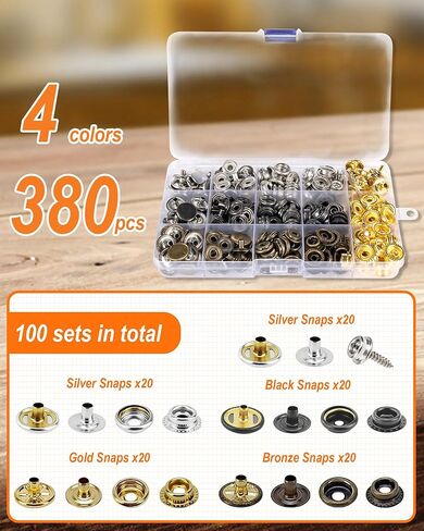 HFDSXS Heavy Duty Snap Fastener Tool, Snap Setter Tool with 380 Pcs（100 Sets 4 Color Boat Cover Snaps, Snap Repair Kit, Repairing Boat Covers, Canvas, Tarps, Fabric in Kuwait