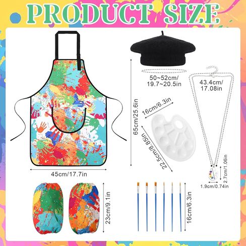 Artist Costume for Kids, Painter Dress Up Set with Colorful Artist Apron and Sleeves, Palette, Brush, Necklace, and Black Hat, Kids Painter Costume Accessories for Boys and Girls in Saudi Arabia