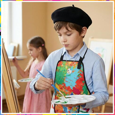 Artist Costume for Kids, Painter Dress Up Set with Colorful Artist Apron and Sleeves, Palette, Brush, Necklace, and Black Hat, Kids Painter Costume Accessories for Boys and Girls in Saudi Arabia