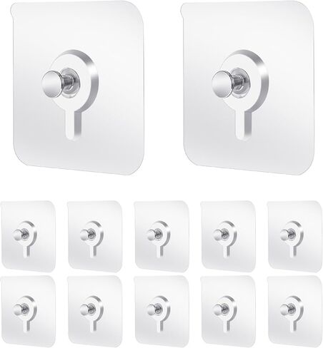 12Pcs Adhesive Wall Hooks Drill Free, Plastic Picture Hangers Without Nails, Nail Free Wall Hangers Clear Foamboard Hanger No Nail Picture Hanging Hook for Kitchen in Saudi Arabia