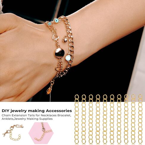 100pcs Gold Extender Chain for Jewelry Making Chains Extender Removable Extension Tails Bracelets Extension Chain for Jewelry Making for Bracelets, Necklaces, Anklets, Key Chains in Saudi Arabia