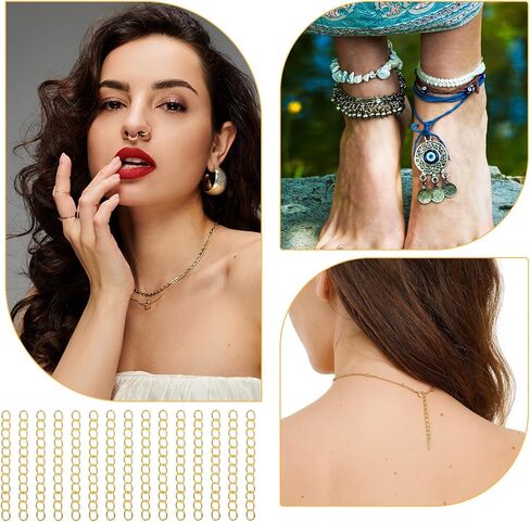 100pcs Gold Extender Chain for Jewelry Making Chains Extender Removable Extension Tails Bracelets Extension Chain for Jewelry Making for Bracelets, Necklaces, Anklets, Key Chains in Saudi Arabia