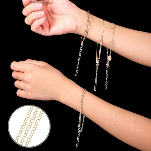 100pcs Gold Extender Chain for Jewelry Making Chains Extender Removable Extension Tails Bracelets Extension Chain for Jewelry Making for Bracelets, Necklaces, Anklets, Key Chains in Saudi Arabia