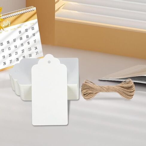 100 Pcs Kraft Paper Gift Tags with String, Blank Price Tags Gift Bag Hang Tags for Labeling Crafts Wedding Christmas Halloween, Mother's Day（White） in Saudi Arabia