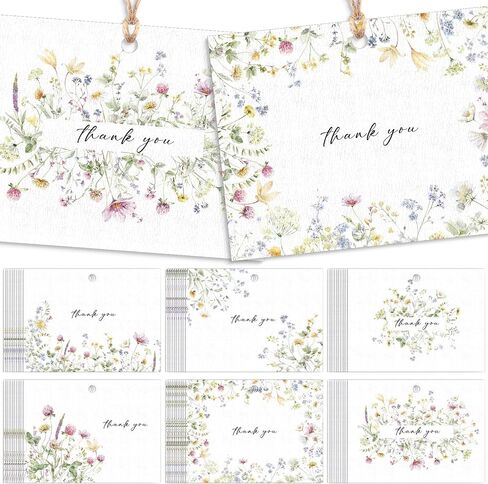 Eaasty 60 Pack Floral Thank You Gift Tags with 60 Twine Strings, 2 x 3 in Watercolor Wild Floral Flower Paper Tags in 6 Designs for Weddings, Bridal & Baby Showers, Birthday Party Favors DIY Crafts in Saudi Arabia