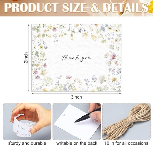 Eaasty 60 Pack Floral Thank You Gift Tags with 60 Twine Strings, 2 x 3 in Watercolor Wild Floral Flower Paper Tags in 6 Designs for Weddings, Bridal & Baby Showers, Birthday Party Favors DIY Crafts in Saudi Arabia