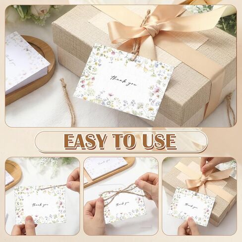 Eaasty 60 Pack Floral Thank You Gift Tags with 60 Twine Strings, 2 x 3 in Watercolor Wild Floral Flower Paper Tags in 6 Designs for Weddings, Bridal & Baby Showers, Birthday Party Favors DIY Crafts in Saudi Arabia
