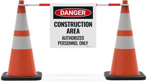 Danger Construction Area Authorized Personnel Only Cone Bar Sign with Bar, 18x18 Banner with Bar, Fade Resistant, Made in USA by Sigo Signs in Saudi Arabia