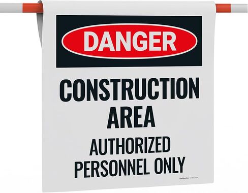 Danger Construction Area Authorized Personnel Only Cone Bar Sign with Bar, 18x18 Banner with Bar, Fade Resistant, Made in USA by Sigo Signs in Saudi Arabia
