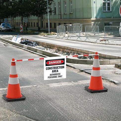 Danger Construction Area Authorized Personnel Only Cone Bar Sign with Bar, 18x18 Banner with Bar, Fade Resistant, Made in USA by Sigo Signs in Saudi Arabia