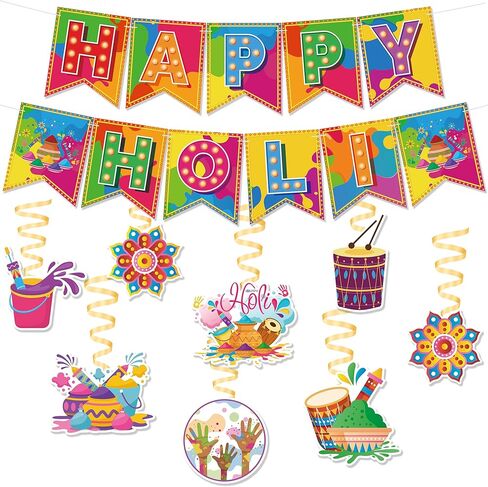 ديكورات Happy Holi - لا توجد لافتات Happy Holi DIY معلقة على شكل دوامات وديكورات حفلات المهرجانات in Kuwait